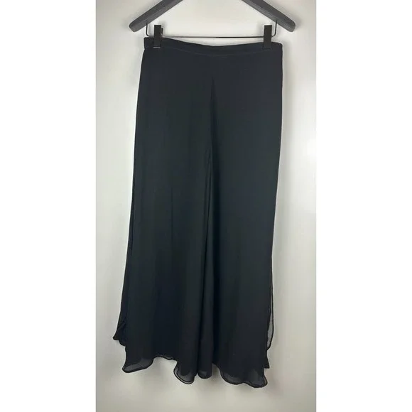 St. John Evening 100% Silk Chiffon Overlay Pants Wide-Leg Slit Black Size 12 - Picture 2 of 16